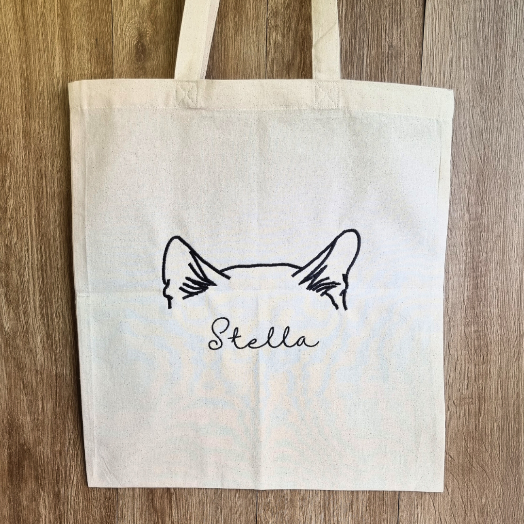 Personalised Cat Ears Embroidered Tote Bag