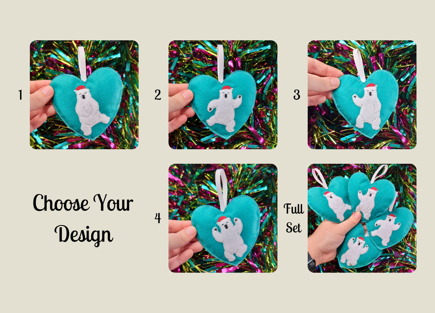 Dancing Polar Bear | Felt Heart Christmas Decoration | Custom Felt Colour