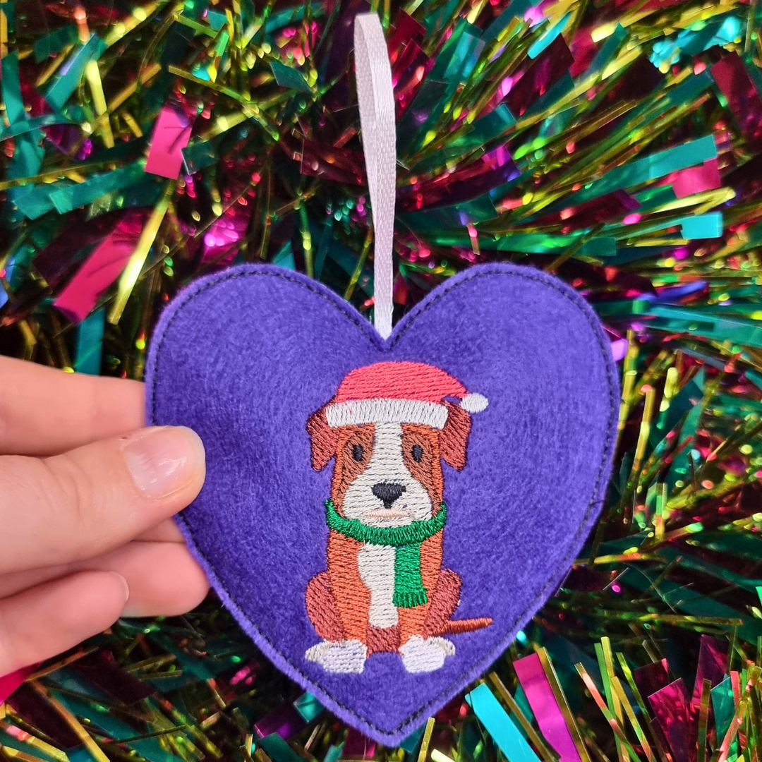 Christmas Boxer | Felt Heart Christmas Decoration | Custom Felt Colour