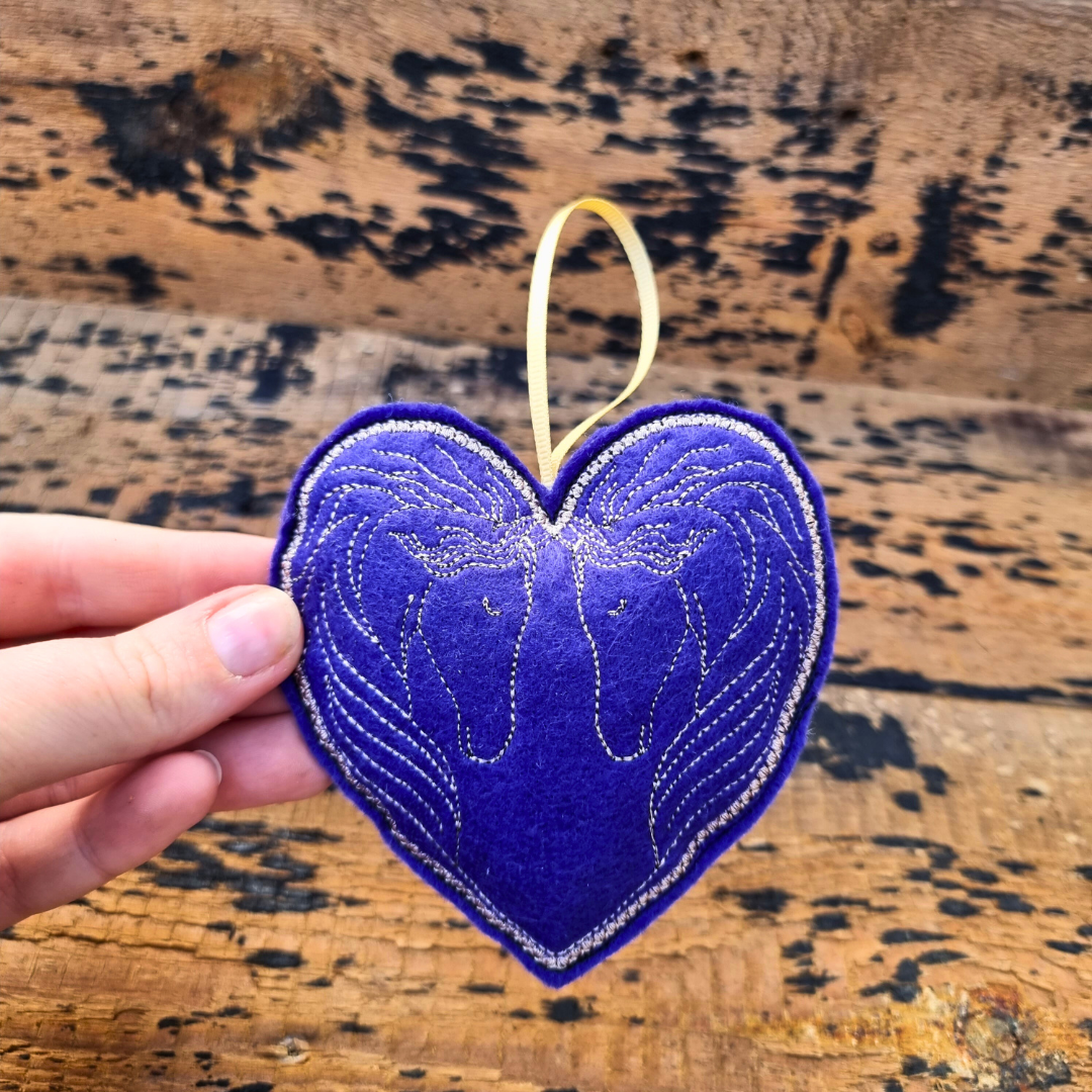 Horses | Purple Felt Heart Decoration