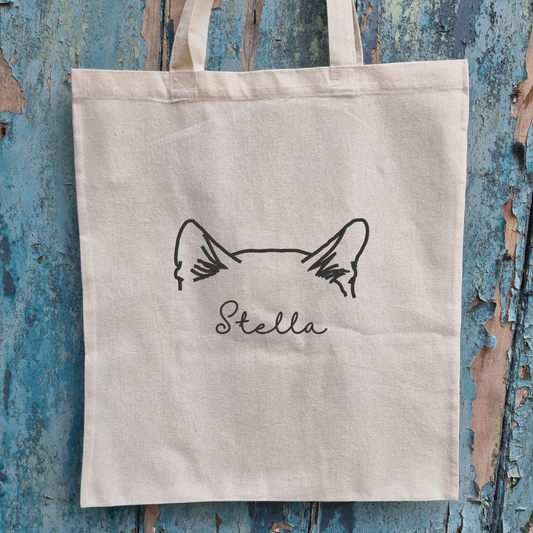 Personalised Cat Ears Embroidered Tote Bag