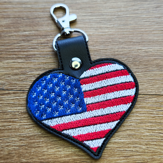 USA Flag Heart| Embroidered Keychain