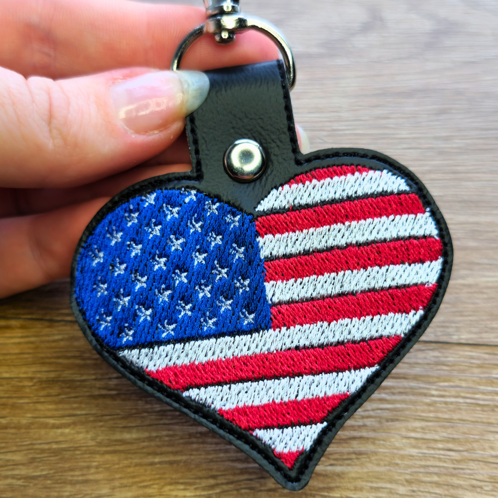 USA Flag Heart| Embroidered Keychain