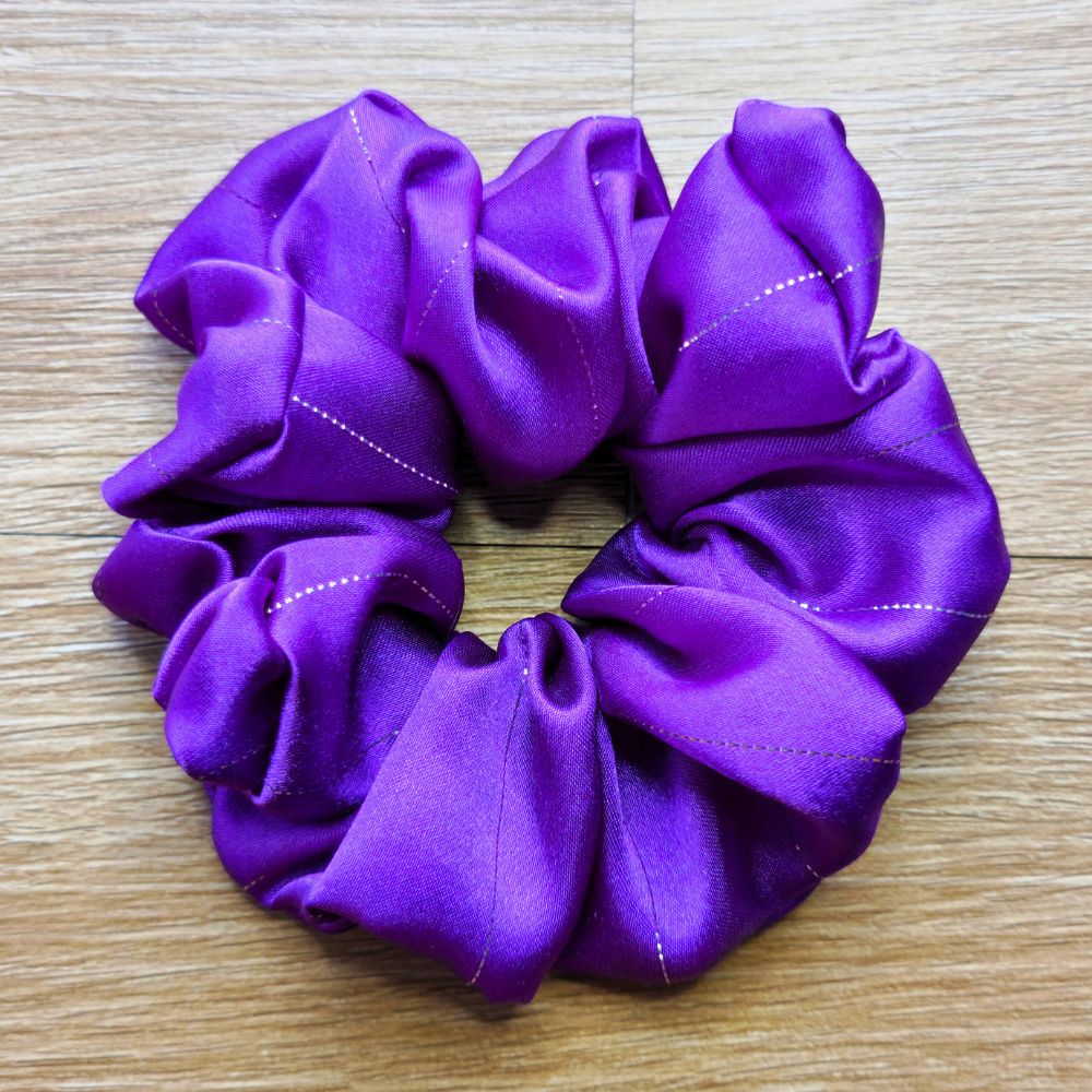 Purple Pinstripe Super Soft Satin Scrunchie | Hair Tie