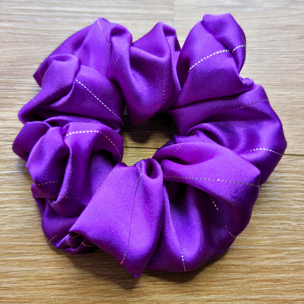 Purple Pinstripe Super Soft Satin Scrunchie | Hair Tie