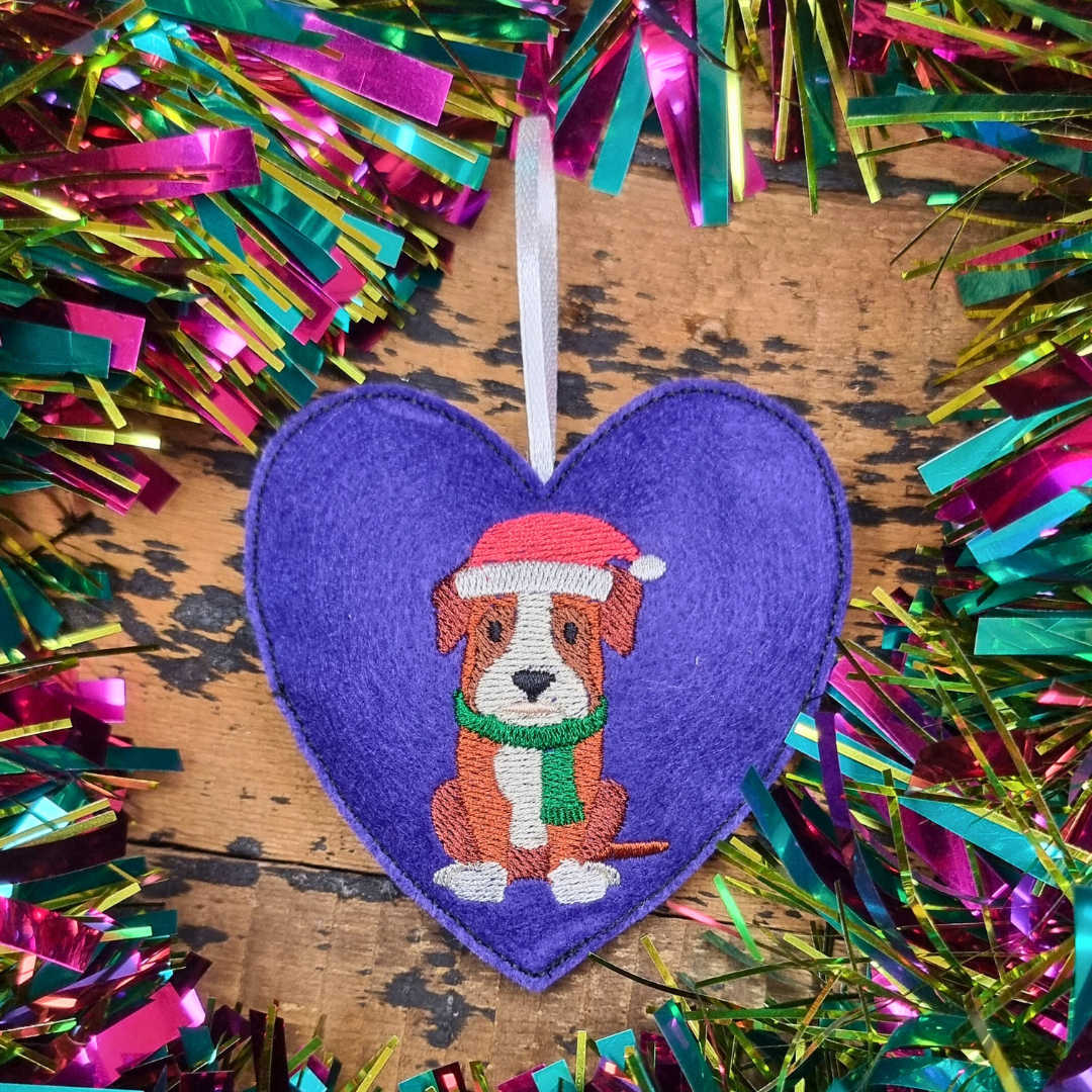 Christmas Boxer | Felt Heart Christmas Decoration | Custom Felt Colour