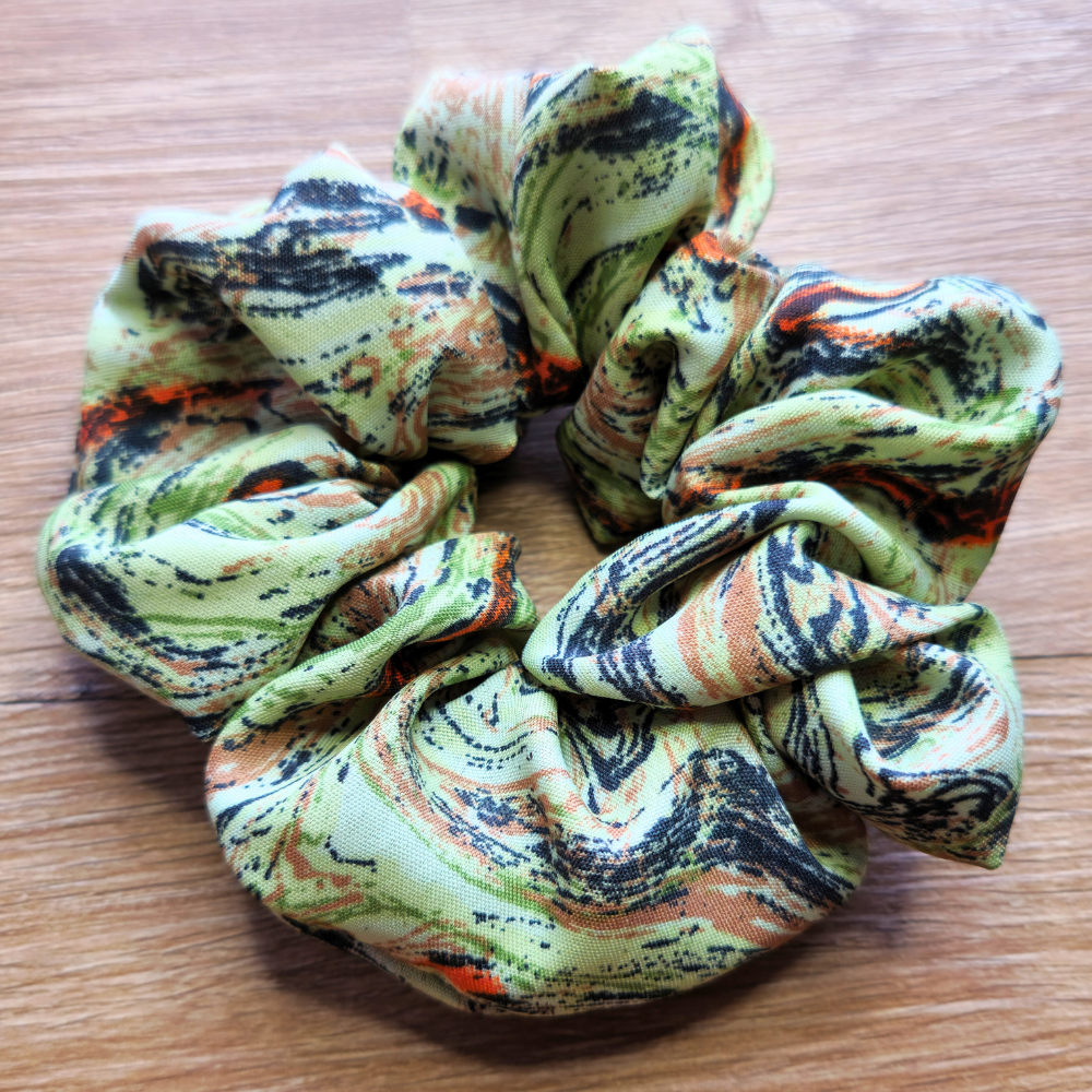 Green 'Swirl Surge' Super Soft Crepe Scrunchie | Hair Tie