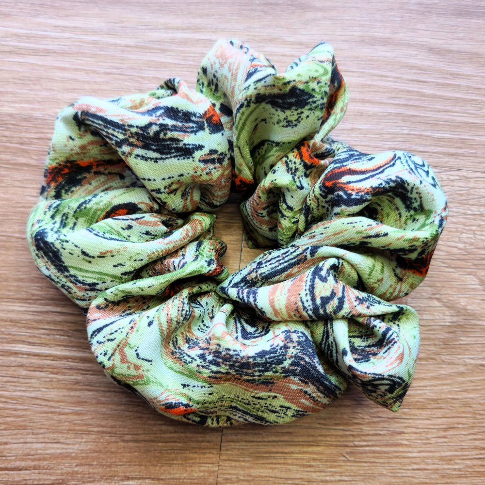 Green 'Swirl Surge' Super Soft Crepe Scrunchie | Hair Tie