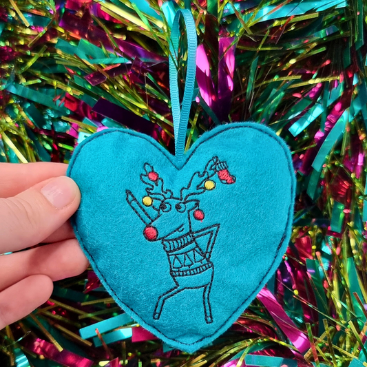 Dancing Reindeer | Felt Heart Christmas Decoration | Custom Felt Colour