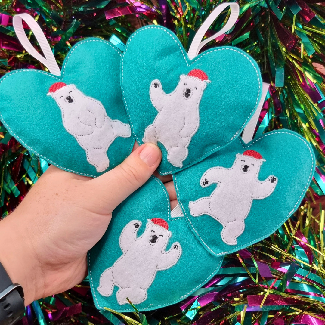 Dancing Polar Bear | Felt Heart Christmas Decoration | Custom Felt Colour