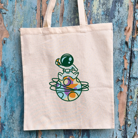 Cute Astronaut Planet Embroidered Tote Bag