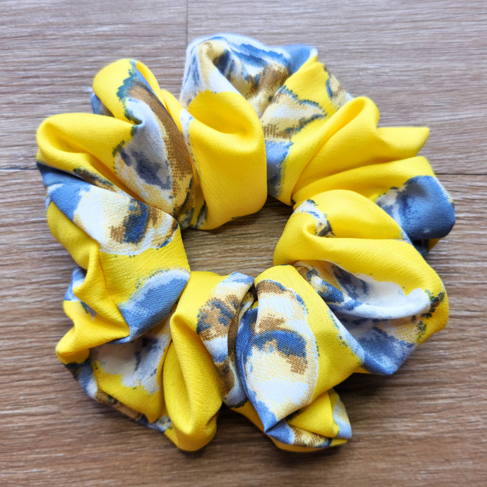 Lemon Floral Super Soft Crepe Scrunchie | Hair Tie