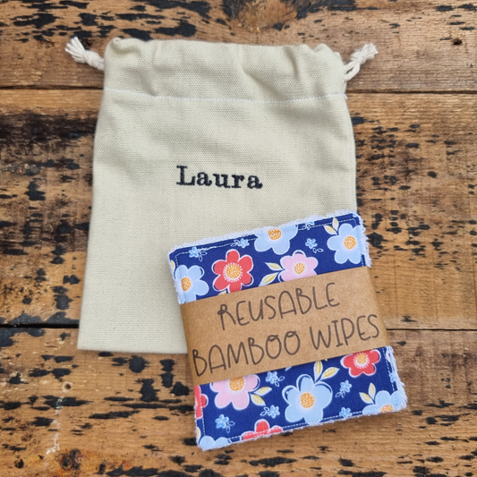 Blue and Colourful Florals Reusable Bamboo Wipes