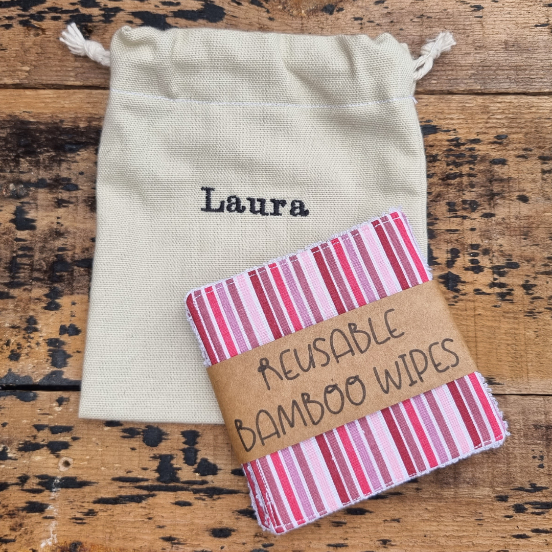 Pink and Red Stripes Reusable Bamboo Wipes