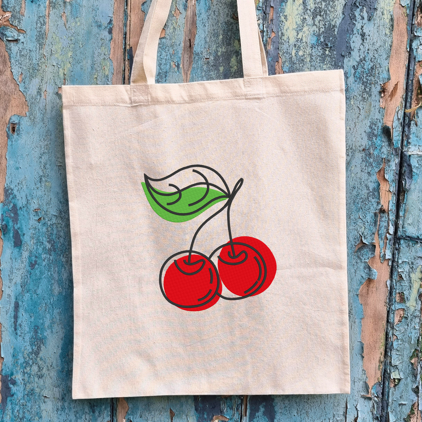 Cherries Embroidered Tote Bag