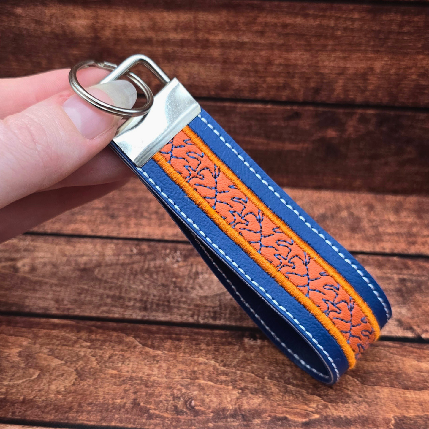 Blue and Orange | Embroidered Wristlet Keychain