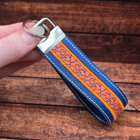 Blue and Orange | Embroidered Wristlet Keychain