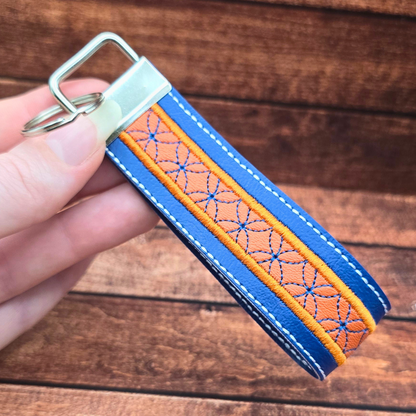 Blue and Orange | Embroidered Wristlet Keychain