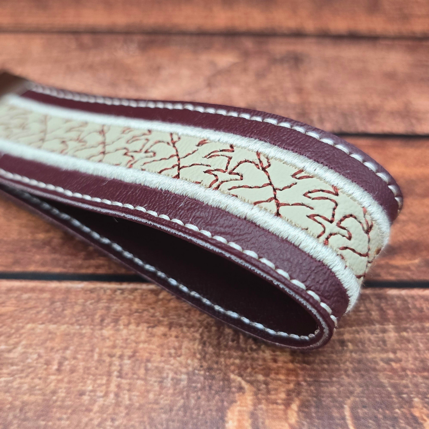 Burgundy and Cream | Embroidered Wristlet Keychain