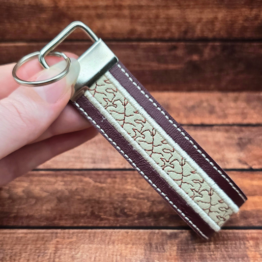 Burgundy and Cream | Embroidered Wristlet Keychain