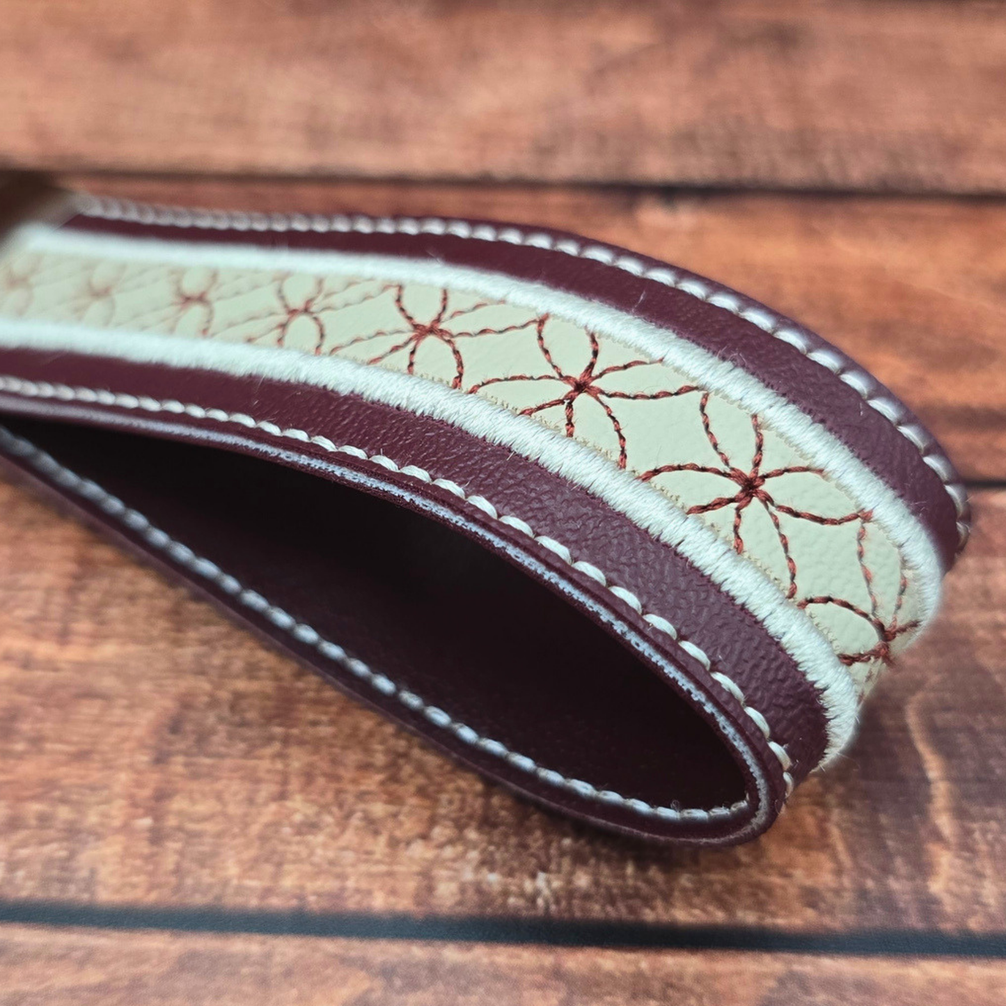 Burgundy and Cream | Embroidered Wristlet Keychain