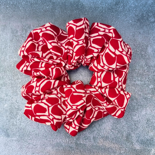 Retro Cherry Red Print Crepe Scrunchie | Hair Tie