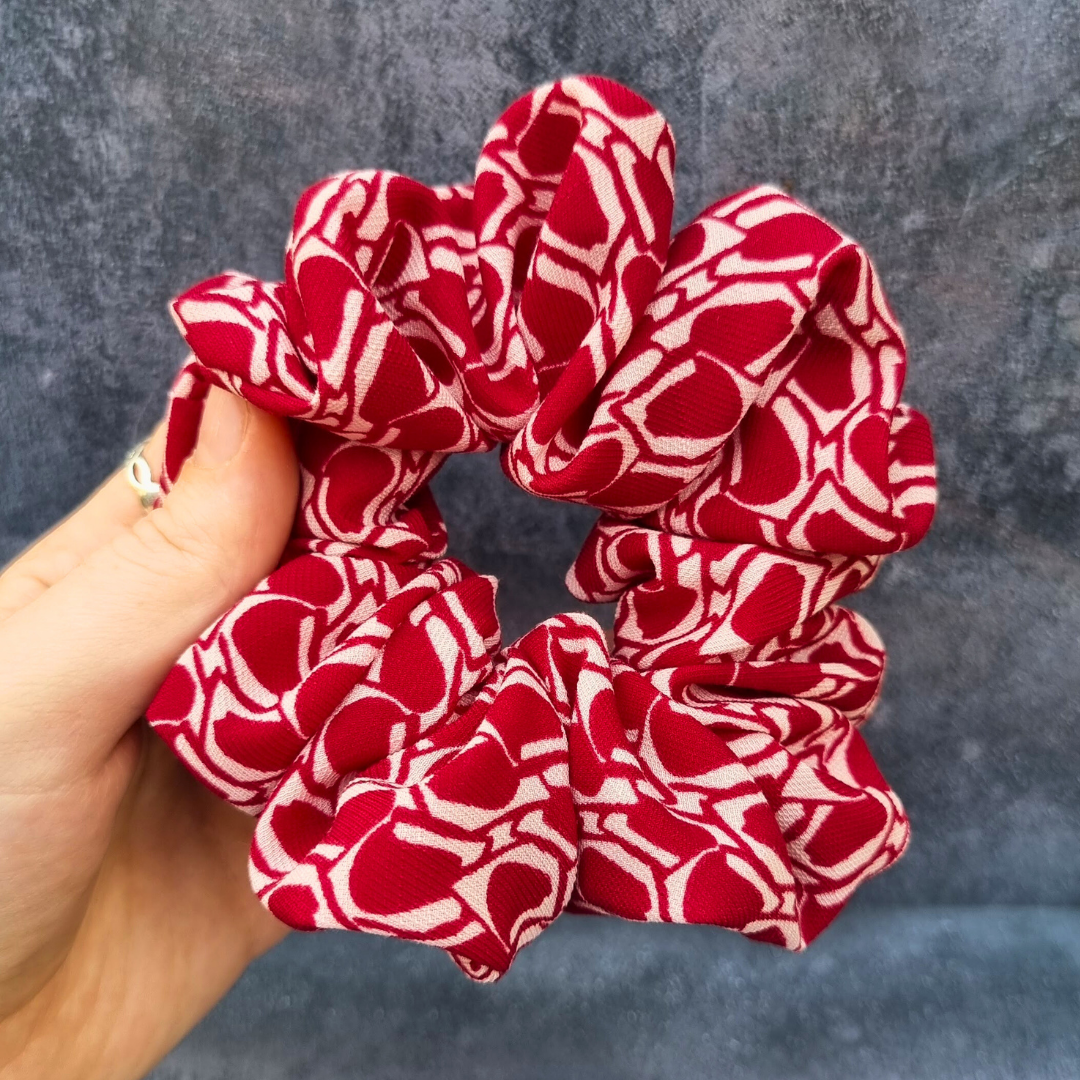 Retro Cherry Red Print Crepe Scrunchie | Hair Tie