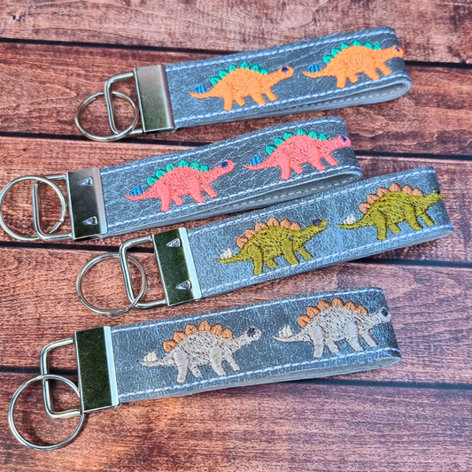 Colourful Dino Wristlet | Embroidered Keychain