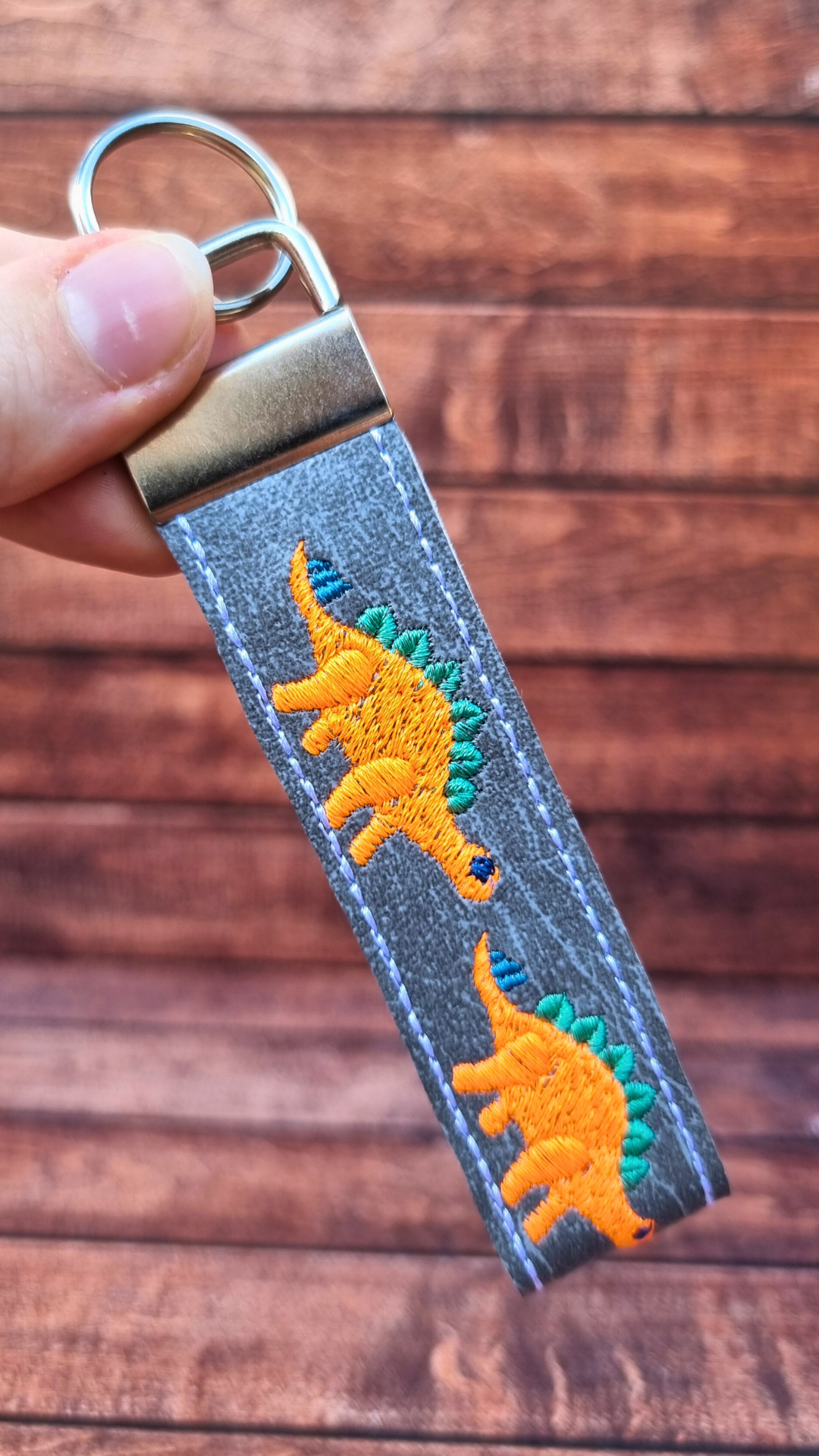 Colourful Dino Wristlet | Embroidered Keychain