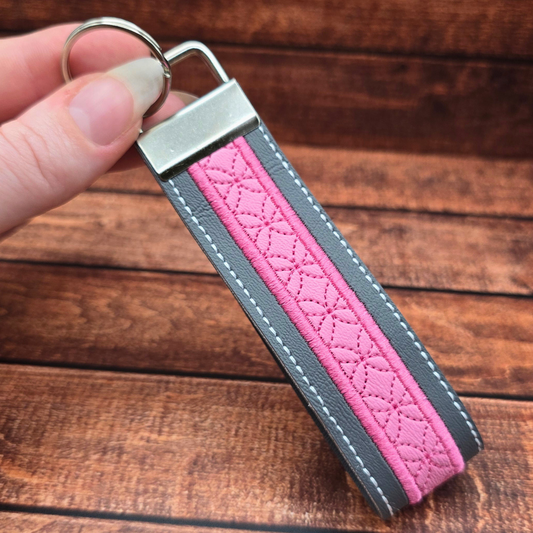 Grey and Pink | Embroidered Wristlet Keychain