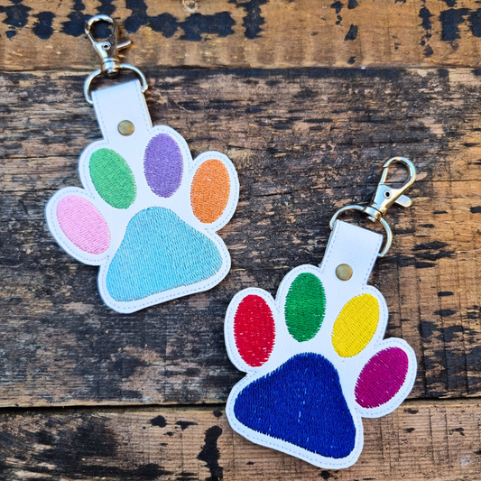 Rainbow Paw Print | Embroidered Keychain