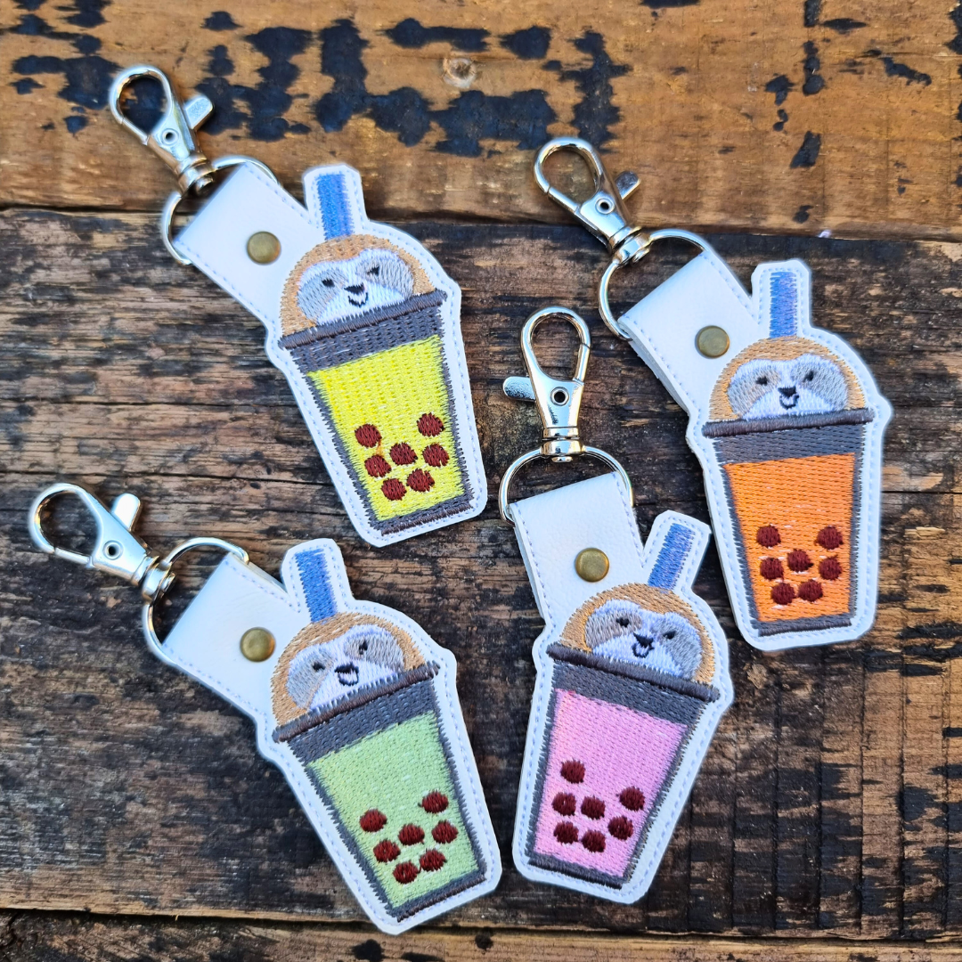 Kawaii Sloth Boba Tea | Embroidered Keychain