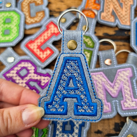 Embroidered Applique Vinyl Initial Keychain