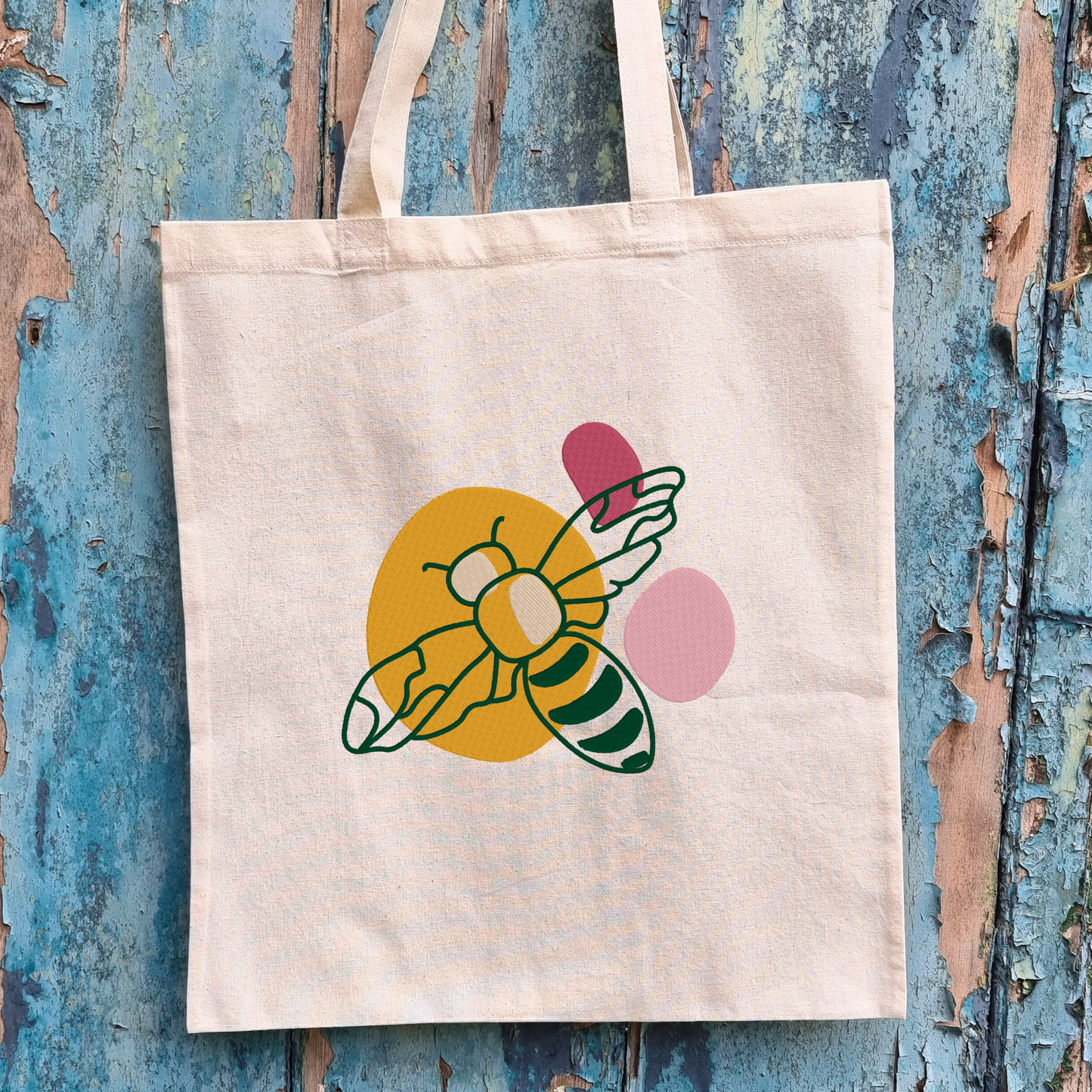 Abstract Bee Embroidered Tote Bag