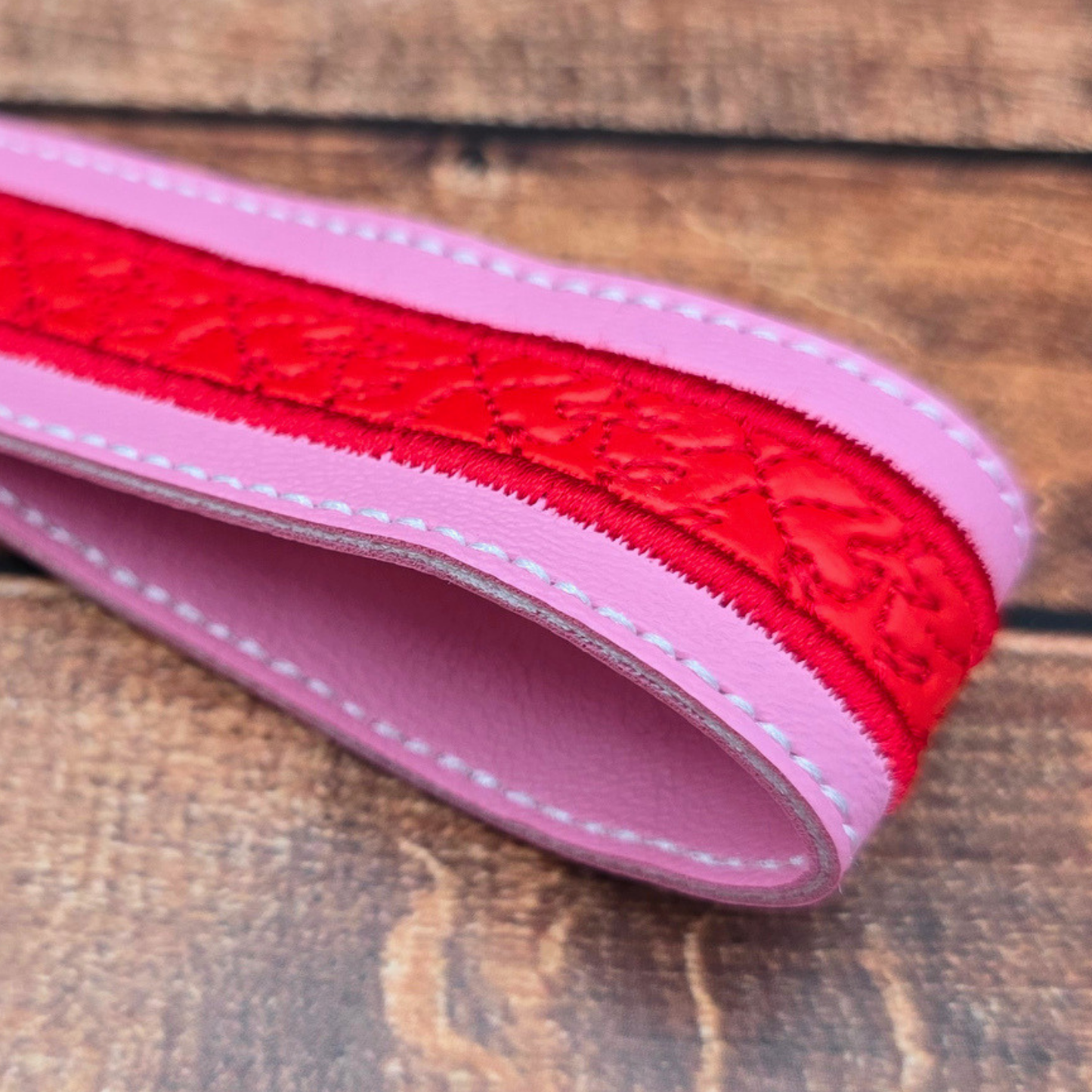 Pink and Red | Embroidered Wristlet Keychain