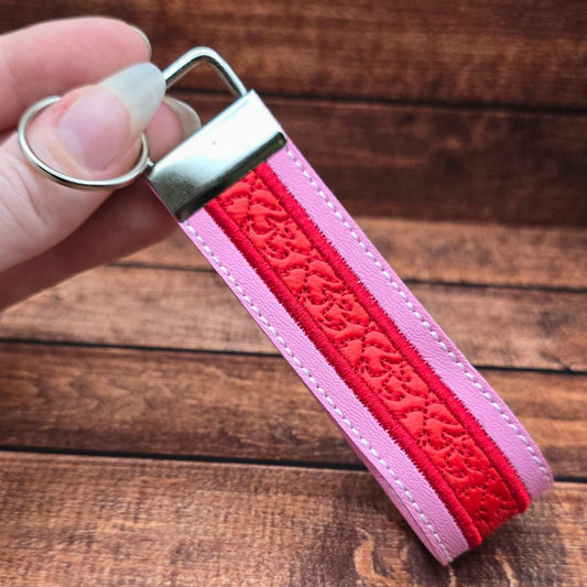 Pink and Red | Embroidered Wristlet Keychain