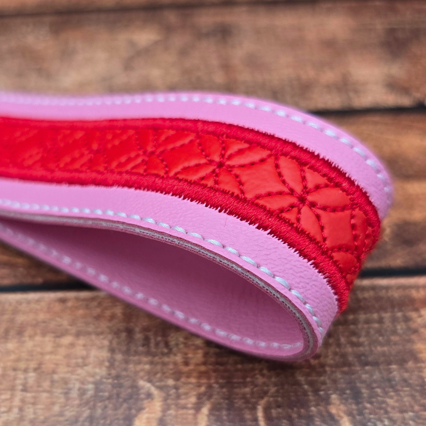 Pink and Red | Embroidered Wristlet Keychain