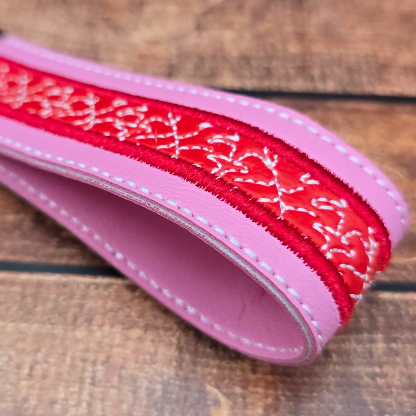 Pink and Red | Embroidered Wristlet Keychain