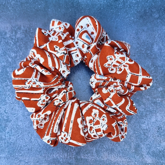 Rust Tribal Crepe Scrunchie | Hair Tie