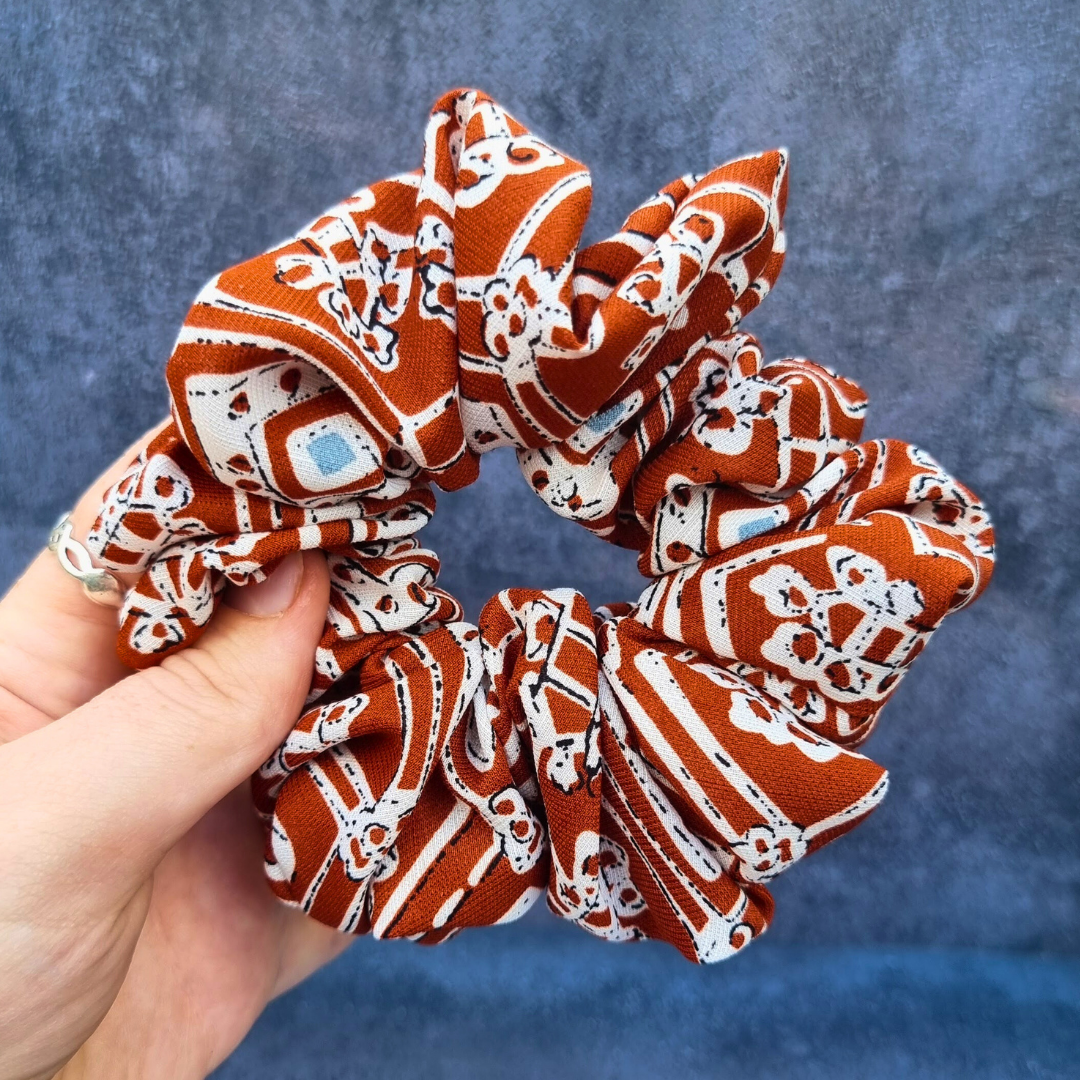 Rust Tribal Crepe Scrunchie | Hair Tie