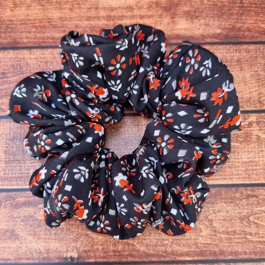 Black Ditsy Florals Crepe Scrunchie | Hair Tie