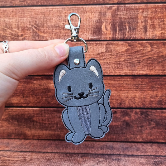 Grey Cat | Embroidered Keychain