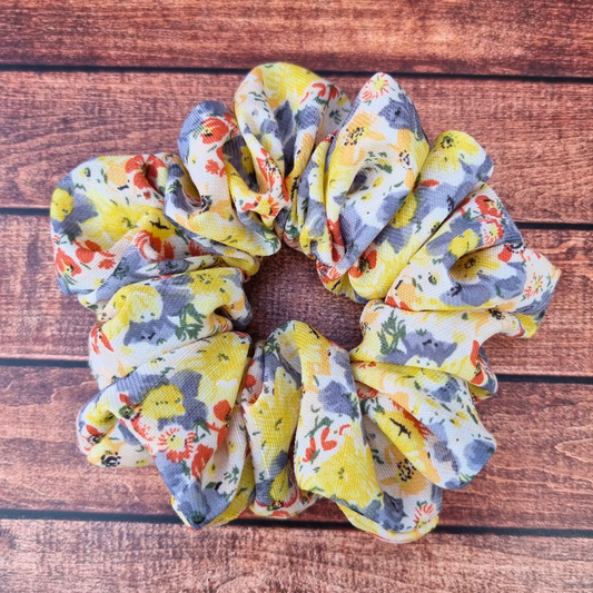 Lemon Summer Florals Crepe Scrunchie | Hair Tie