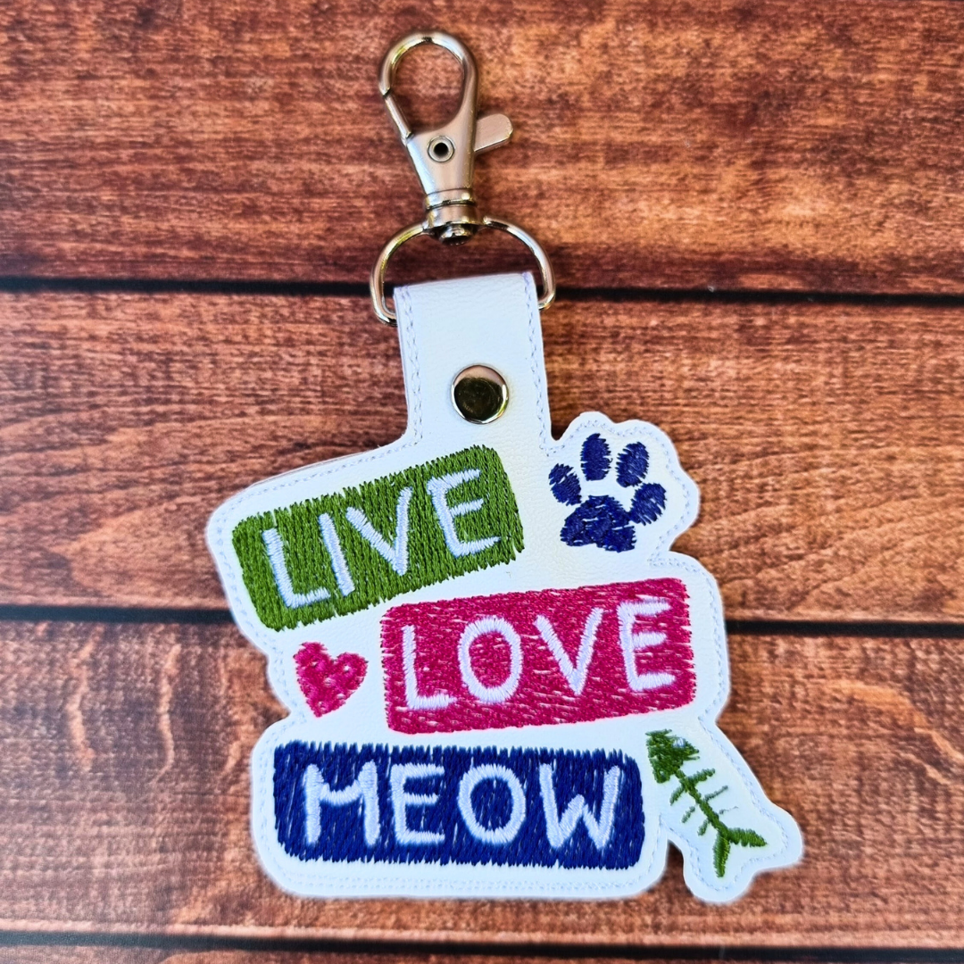 Live Love Meow | Embroidered Keychain