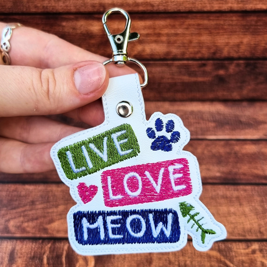 Live Love Meow | Embroidered Keychain