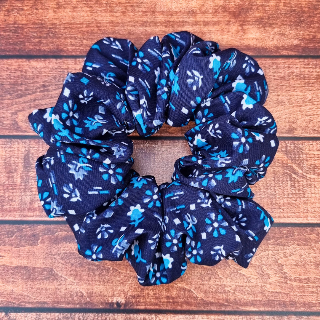 Navy Ditsy Florals Crepe Scrunchie | Hair Tie