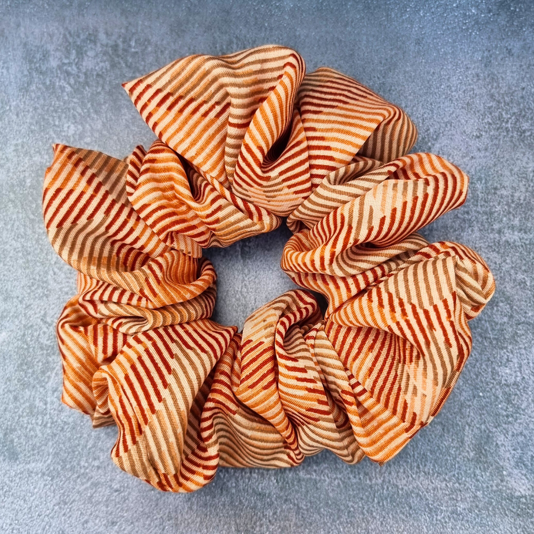 Rust Stripe Squares Crepe Scrunchie | Hair Tie