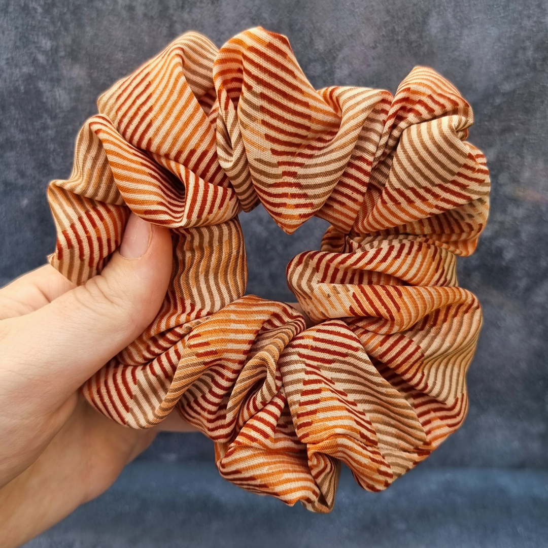 Rust Stripe Squares Crepe Scrunchie | Hair Tie