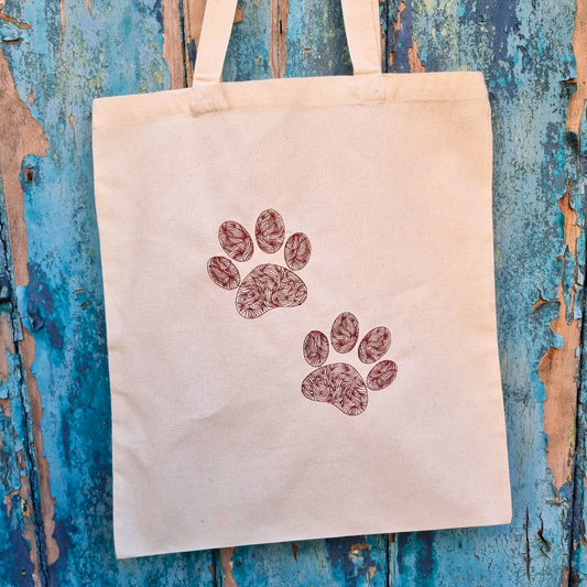 Line Art Paw Prints Embroidered Tote