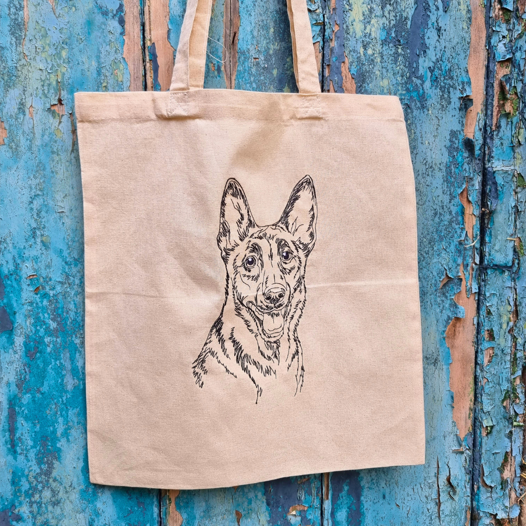 German Shepherd Sketch Embroidered Tote